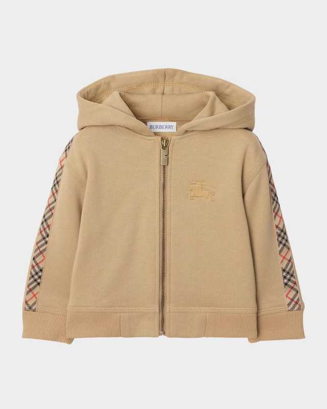 Kid's Clyde Check Tape Zip-Front Hoodie, Size 6M-